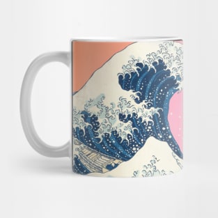 Retro Great Wave off Kanagawa with vintage rising sun and pastel sky Mug